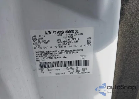 2014 Ford F-150 Xl from USA, damaged, VIN 1FTNF1CFXEKF11124